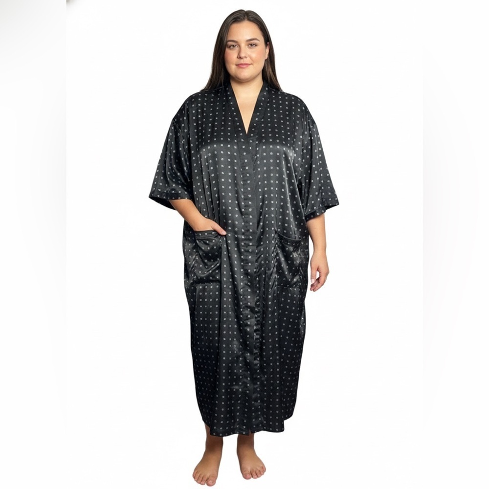 Black Printed Open Front Robe 4XL Plus Size Lightweight Duster